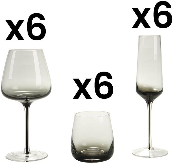 Vente-unique.ch Glas 18er-Set NURIA - Grau transparent - Wasser-, Wein- & Sektgläser - 36 cl, 58 cl & 22 cl