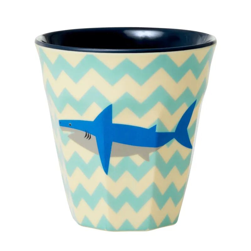 rice Melamin-Becher MEDIUM - SHARK PRINT in blau