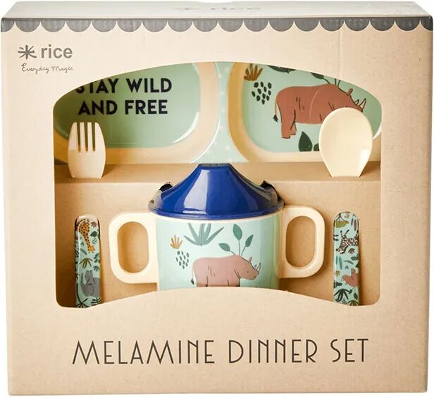 rice Melamin-Geschirrset JUNGLE ANIMALS 4-teilig in hellblau