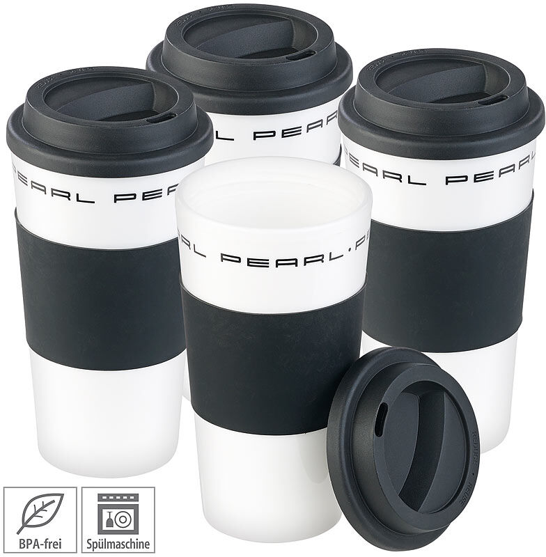 Pearl 4er-Set Coffee-to-go-Becher mit Deckel, 475 ml, doppelwandig, BPA-frei