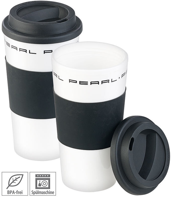 Pearl 2er-Set Coffee-to-go-Becher mit Deckel, 475 ml, doppelwandig, BPA-frei