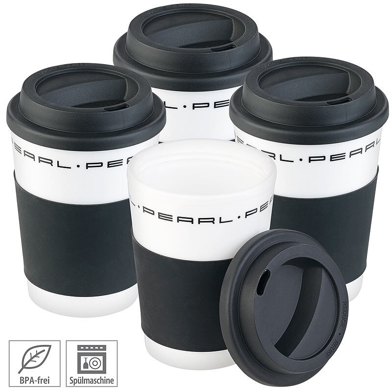Pearl 4er-Set Coffee-to-go-Becher mit Deckel, 350 ml, doppelwandig, BPA-frei