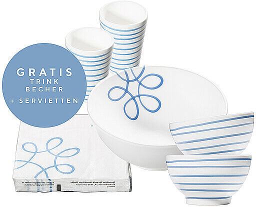 GMUNDNER KERAMIK Starter Set Salat 6tlg Blau Geflammt blau   0113-SALA06SET