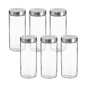 WellHome 6er-Set Glas- und Edelstahldosen 2 L in silberner Farbe.