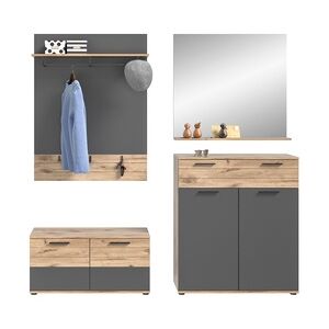 XONOX.home Garderobenmöbel-Set Mason G03 4-teilig - Nox Eiche und Basalt grau