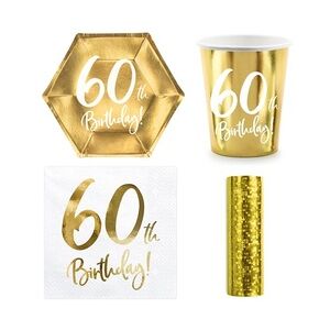 Party Geschirr 60. Geburtstag gold Partyset Einweggeschirr 60 Jahre Teller Becher Servietten