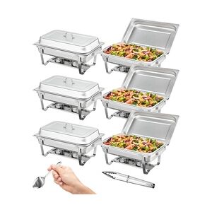 VEVOR 6-teiliges Chafing Dish Profi Set Wärmebehälter Edelstahl Buffet Set Rechteckig 6 x 7,5 L, Speisewärmer 53 x 32,5 x 6,5 cm Jeder Behälter, für Buffets, Familienfeiern, Bankette, Hochzeiten usw.