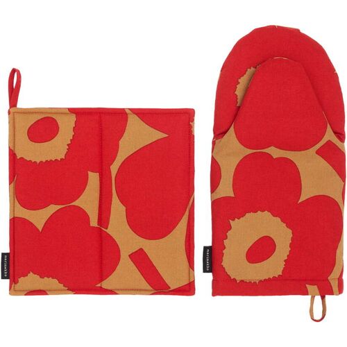 Marimekko - Pieni Unikko Ofenhandschuh & Topflappen, beige / rot (2er-Set)