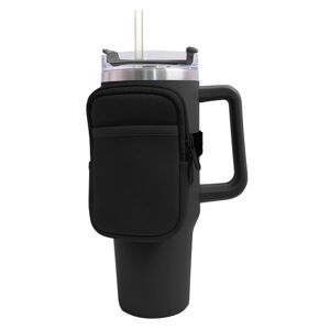 My Store Water Cup Sided Storage Pockets With Zipper Fit For 40Oz Tumbler(Double Pocket-Black)