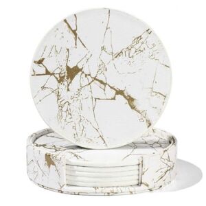 Megabilligt 6-pakke glas baserer pu læder guld marmor hvid