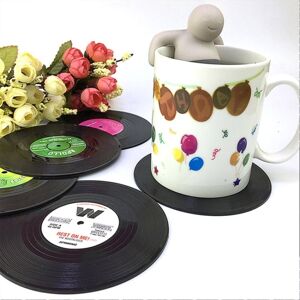 shopnbutik 6 PCS/Set Retro Black Vinyl CD Record Drink Coasters Home Table Cup Mat Decor Coffee Drink Placemat Tableware Spinning, Diameter: 10.7cm