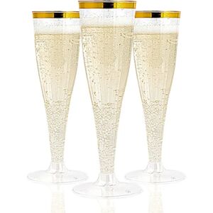 36 Plast Champagne Flutes 4,5 Oz Guldrand Klar Plastic Ristning Gla