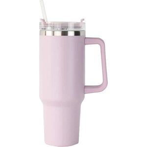 Vandflaske i rustfrit stål   Krus med sugerør og hank   Lækagesikker vakuumisoleret vandflaske til varm iskaffe (lyserød)