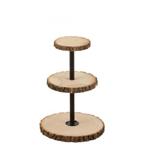 LANADECO Bandeja 3 niveles redondo madera paulonia natural alt. 50 cm