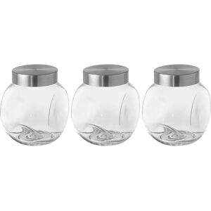 LOLAhome Juego de 3 botes de cristal y acero inoxidable redondos transparentes de 1750 ml