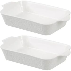 LOLAhome Juego de 2 fuentes de horno grabadas de porcelana blancas de 26x15 cm