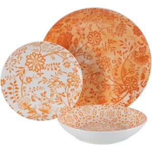 LOLAhome Vajilla completa diseño flores de porcelana naranja de 18 piezas