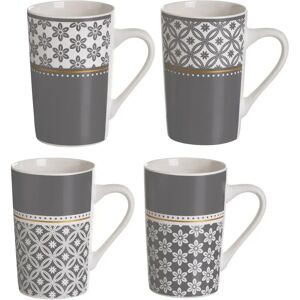 LOLAhome Juego de 4 tazas mug de flores grises de cerámica de 370 ml