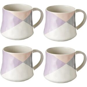 LOLAhome Juego de 4 tazas mug geométricas lila de stoneware de 370 ml