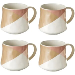 LOLAhome Juego de 4 tazas mug geométricas marrones de stoneware de 370 ml