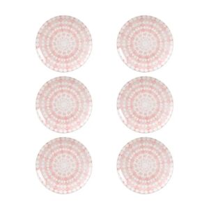 LOLAhome Juego de 6 platos de postre de mandala blancos y rosa de porcelana de Ø 19 cm
