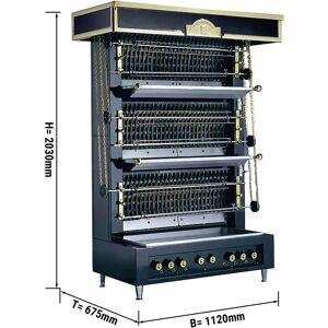 GGM GASTRO - UBERT Grill mural à flammes - 30kW - avec 6 brochettes pour 30 poulets