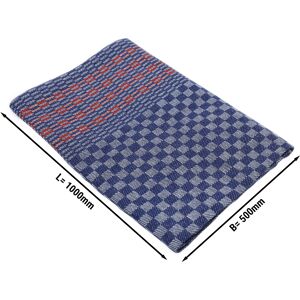 GGM GASTRO - Serviettes de table en demi-lin 50 cm x 100 cm - Lot de 150 pièces avec décoration à carreaux bleus et rayures rouges verticales