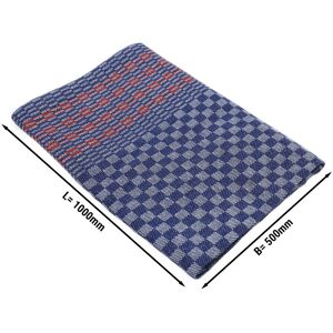 GGM Gastro - Serviettes de table en demi-lin 50 cm x 100 cm - Lot de 150 pieces avec decoration a carreaux bleus et rayures rouges verticales Bleu