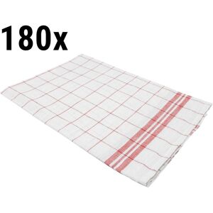 GGM Gastro - (180 pieces) Chiffon pour verres en lin & coton - 650x650mm - Rouge / Blanc Blanc / Rouge