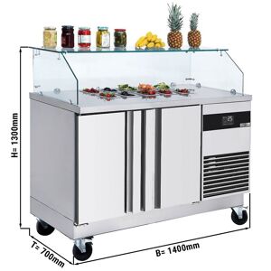 GGM Gastro - Saladette PREMIUM - 1400mm - 2 portes - pour 6x GN 1/6 - Rehausse angulaire en verre Argent