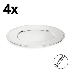 GGM GASTRO - (4 pièces) Plateau de service/Assiette de place en acier inoxydable - Ø 330mm - Poli