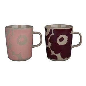 Marimekko - Oiva Unikko Gobelet avec anse, 250 ml, terra / dark wine red / powder (lot de 2)