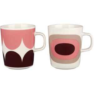 Marimekko - Oiva Härkä & Melooni Gobelet avec anse (set de 2), 250 ml, blanc / dark wine / powder / clay