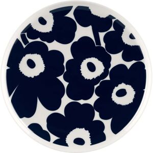 Marimekko - Oiva Unikko Assiette, Ø 25 cm, blanc / bleu fonce