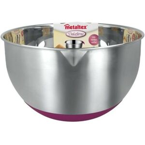 Bol mezclador y base antideslizante, acero inoxidable, 4,6 l, color gris y morado - Metaltex