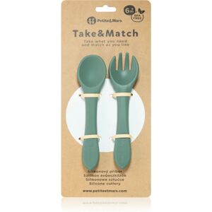 Petite&Mars; Take&Match; Silicone Cutlery couverts Misty Green 6 m+ 2 pcs