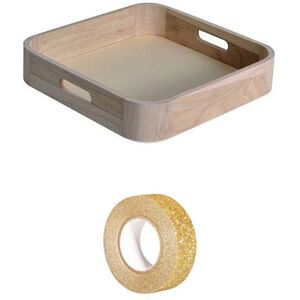 Plateau en bois design 29 x 19 cm + masking tape dore a paillettes 5 m Youdoit