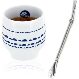 Tasse Nara porcelaine avec motifs bleus + paille inox avec filtre Aromandise