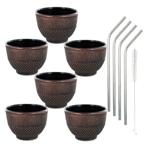 6 tasses en fonte noires 15 cl + 4 pailles en inox Youdoit