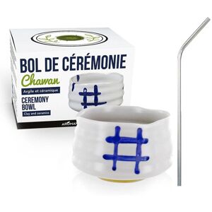 Bol de ceremonie japonais Chawan Blanc + 4 pailles en inox Youdoit