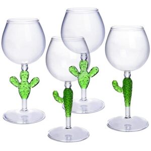 OZAIA Lot de 4 verres à vin avec pieds cactus - Transparent et vert - D. 8.5 x H . 19.5 cm - GELLIF