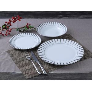 OZAIA Service vaisselle 18 pieces en porcelaine - Blanc et argente - DYNAO