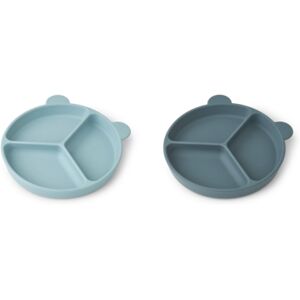 LIEWOOD Stacy Assiette menu a ventouse pack de 2 sea blue/ whale blue