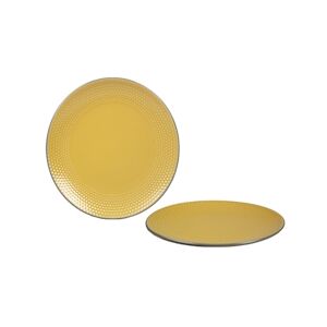 ART Lot de 24 Assiette Plate 27cm Dots Jaune Gres Maitre Chef