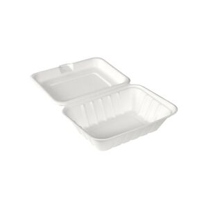 BioPak DUNI - Coffret repas Clamshell 1 comp. 530 ml 185x143x62mm Bagasse Blanc - 6 x 50 = 300 pieces