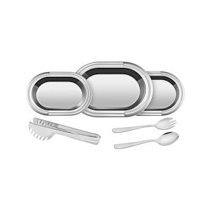 Tramontina-Kit plat creux 25,30cm, plat 25cm, couverts à salade et pince à spaghettis Buena 6pcs.Inox