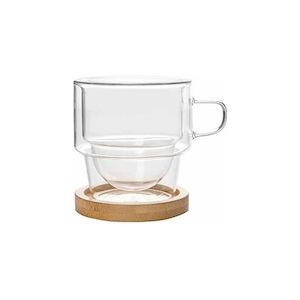 COSY & TRENDY Tasse À Café Omagio Double Paroi Avec Support Bois, 18 Cl -2 Pièces