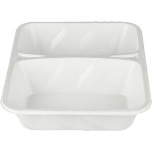 Barquette blanche 2 compartiments en pulpe de canne à sucre pour menu h45 x220 Firplast