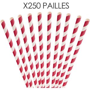 Paille papier rayée rouge 20cm /ø6mm (250 pcs)