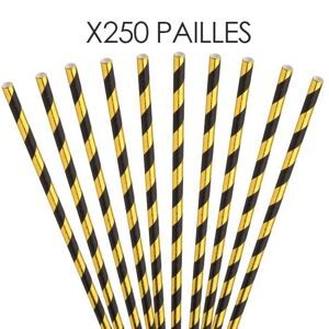 Paille papier rayée Or/Noire20cm /ø6mm (250 pcs)